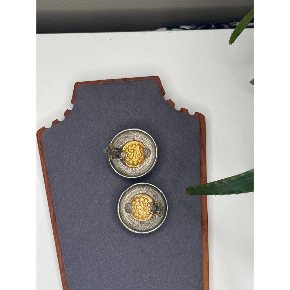 Vintage Ben Amun Statement Clip Earrings Mixed Metal Byzantine Coin Designer - Picture 7 of 11